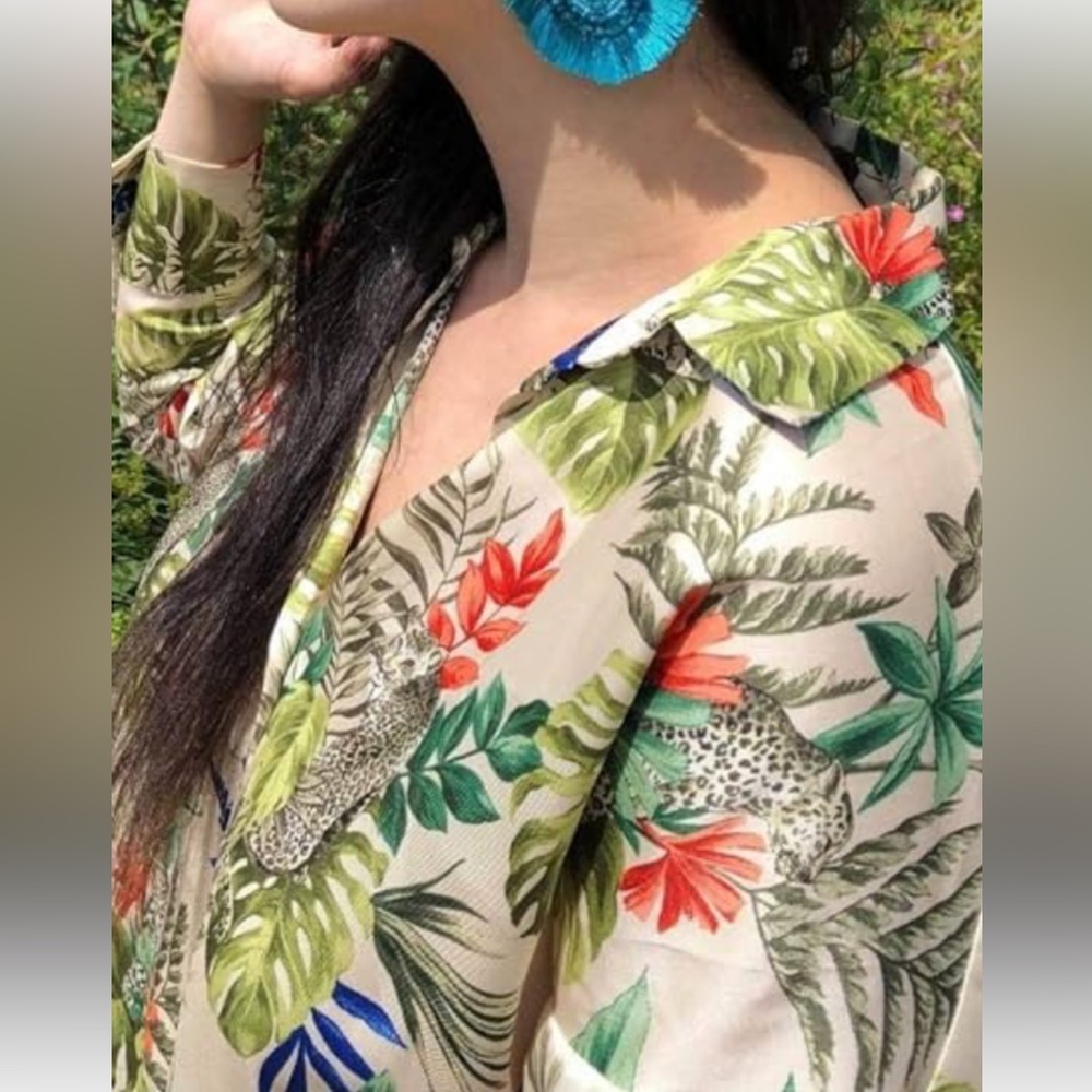Zara Long Sleeve Tropical/ Wilderness Oversized Shirt. Size S